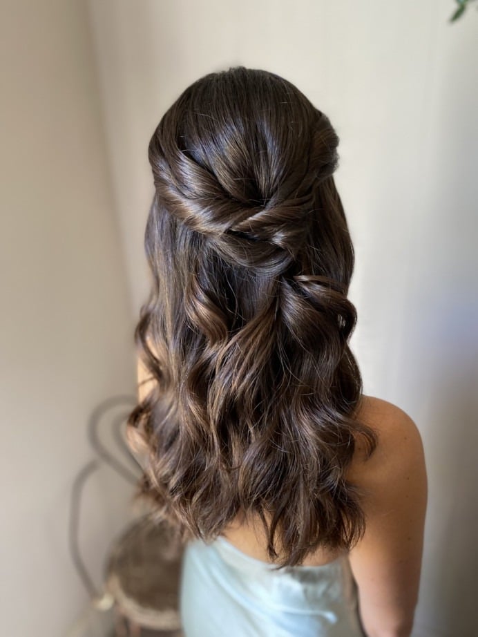 Dark Brown Twisted Knot Half Up Half Down — Classy Bridesmaid Hairstyles Down