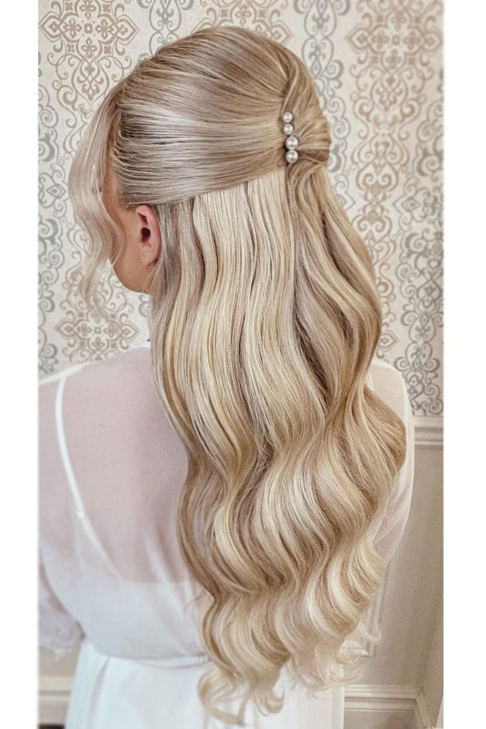 Ash Blonde Half Up Half Down With Pearl Pins — Classy Bridesmaid Hairstyles Down