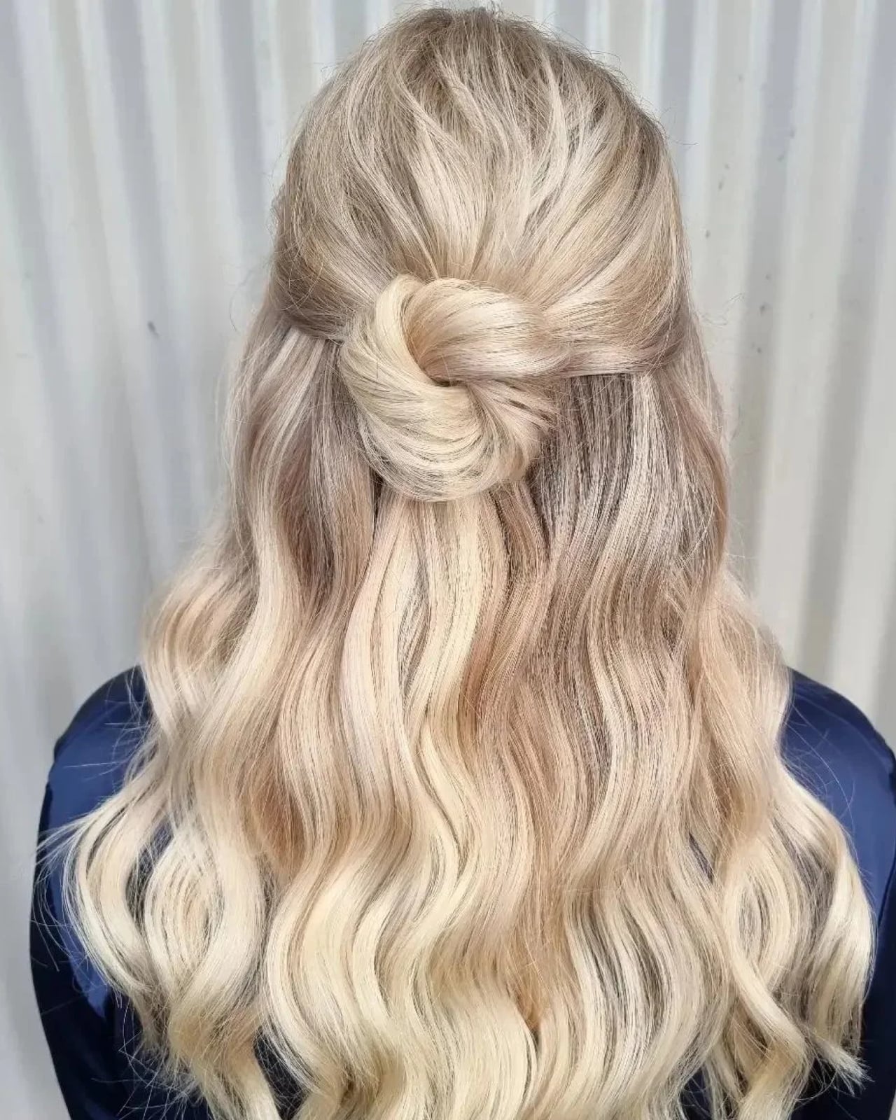 Ash Blonde Half Up Half Down With Twisted Knot — Classy Bridesmaid Hairstyles Down