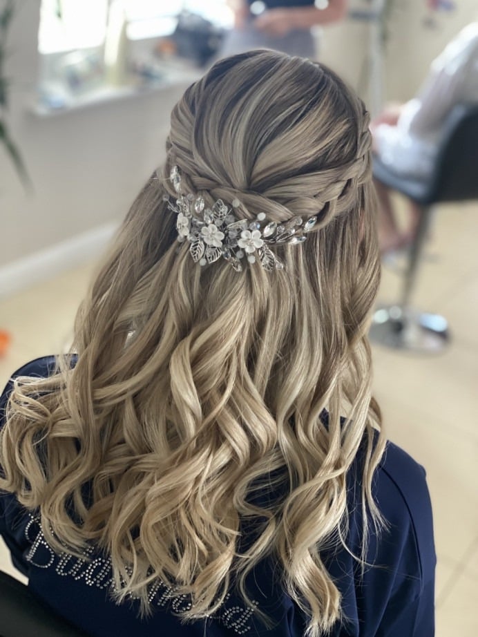 Ash Blonde Half Up Half Down With Braided Crown, Office-Safe Version — Classy Bridesmaid Hairstyles Down