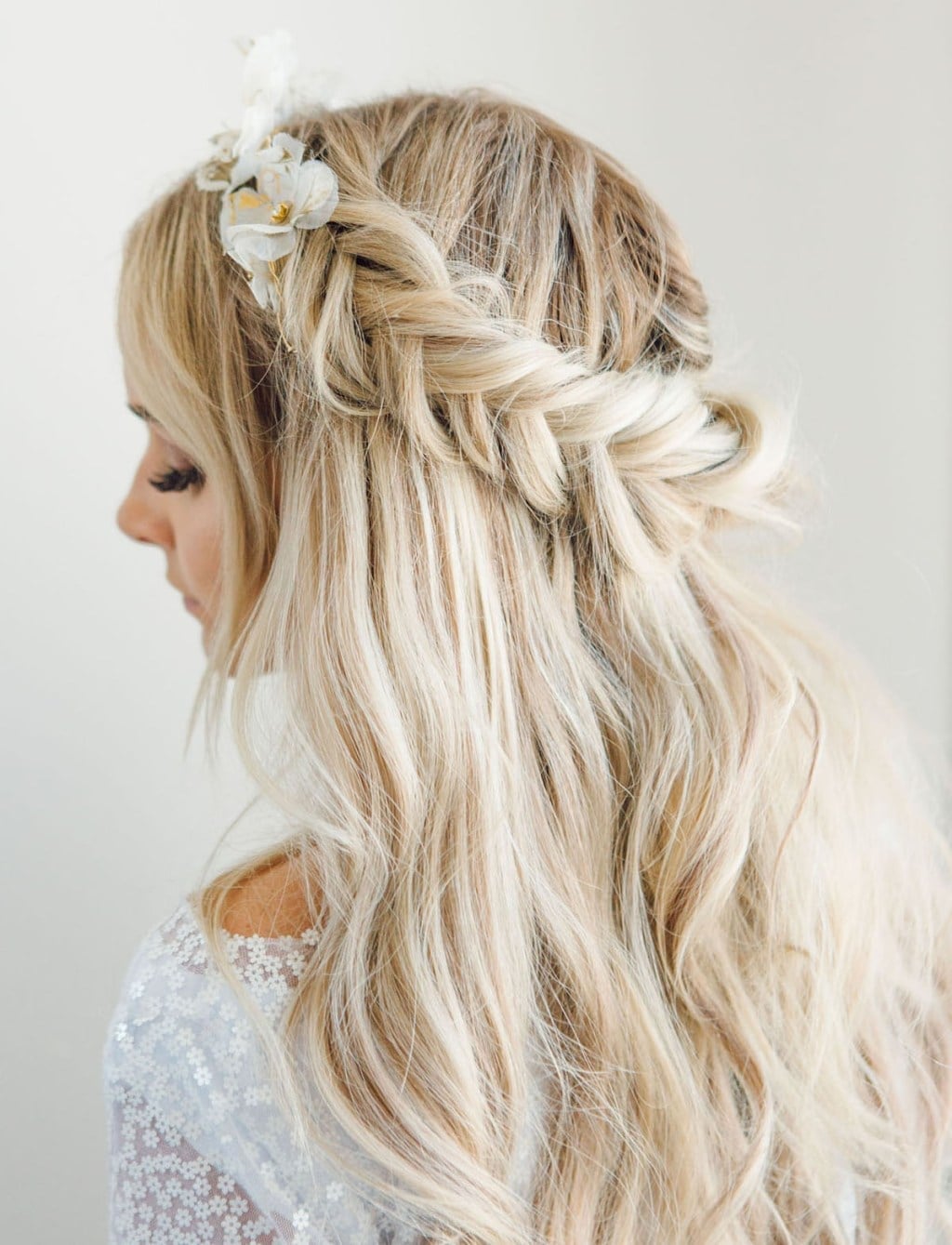 Ash Blonde Mid-Back Braid With Loose Waves — Classy Bridesmaid Hairstyles Down