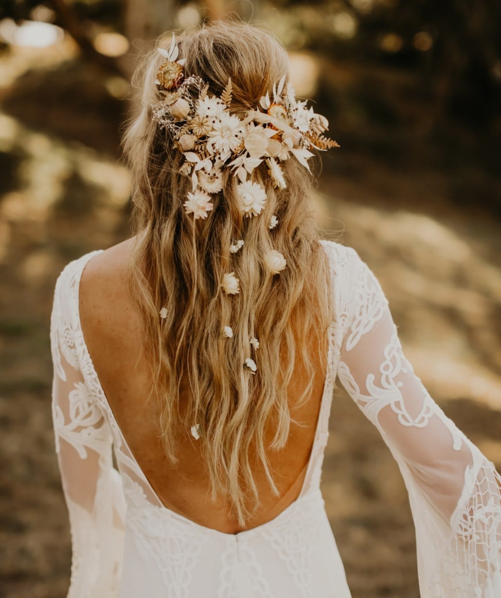 Long Blonde Waves With Floral Crown — Classy Bridesmaid Hairstyles Down