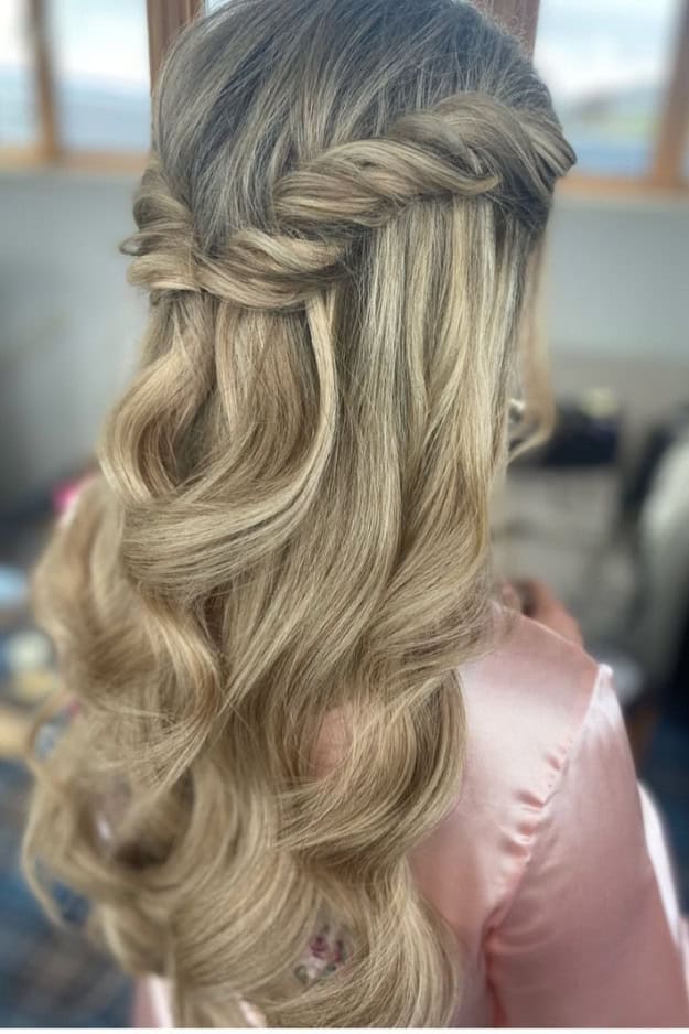 Ash Blonde Half Up Half Down With Twisted Crown, Mid-Back — Classy Bridesmaid Hairstyles Down