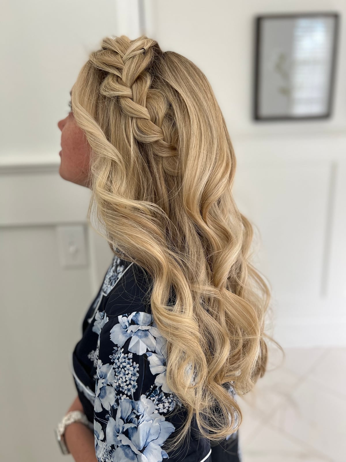 Long Blonde Hair With Prominent Braid and Waves — Classy Bridesmaid Hairstyles Down