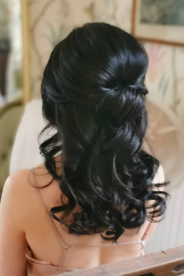 Dark Brown Half Up Half Down With Soft Curls — Classy Bridesmaid Hairstyles Down
