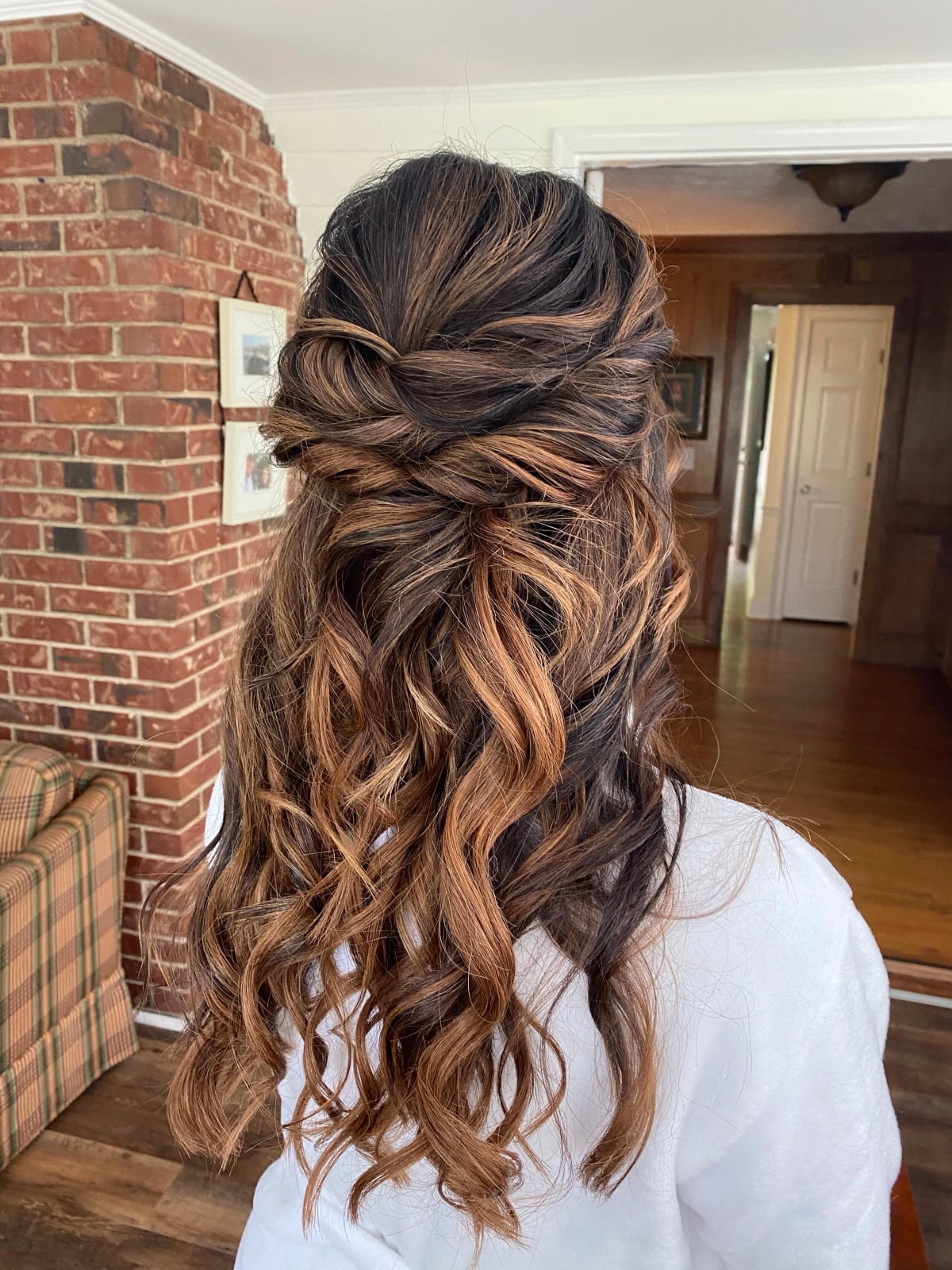 Dark Brown Half Up Half Down With Caramel Highlights — Classy Bridesmaid Hairstyles Down