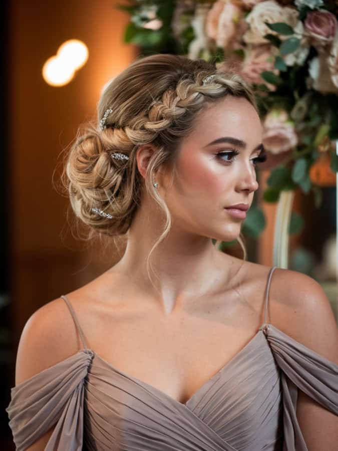 Blonde Updo With Braids and Pins Blonde Updo With Braids and Pins — Classy Bridesmaid Hairstyles Updo