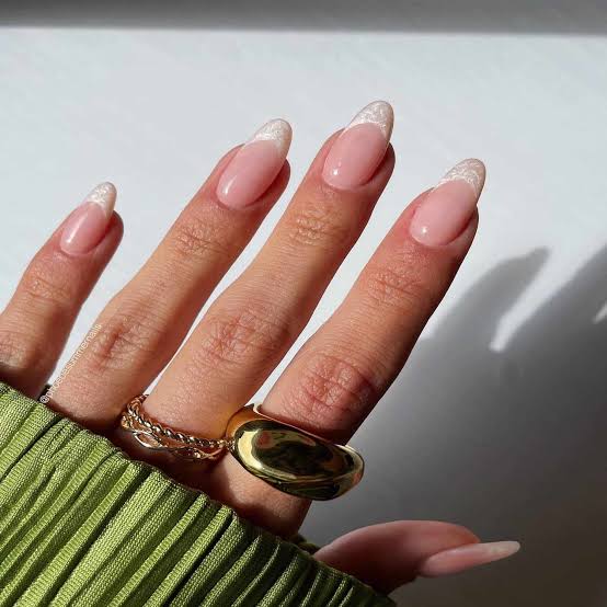 Short Almond Nude With Lace Pattern French Tips — Classy Bridesmaid Nails