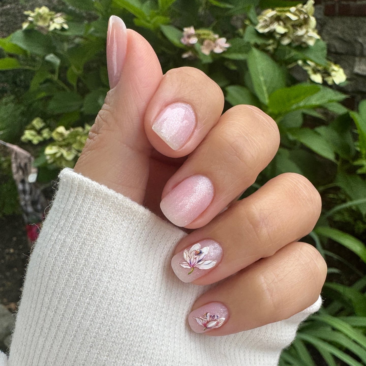 Medium Almond Pink With Floral Rhinestone Motifs — Classy Bridesmaid Nails