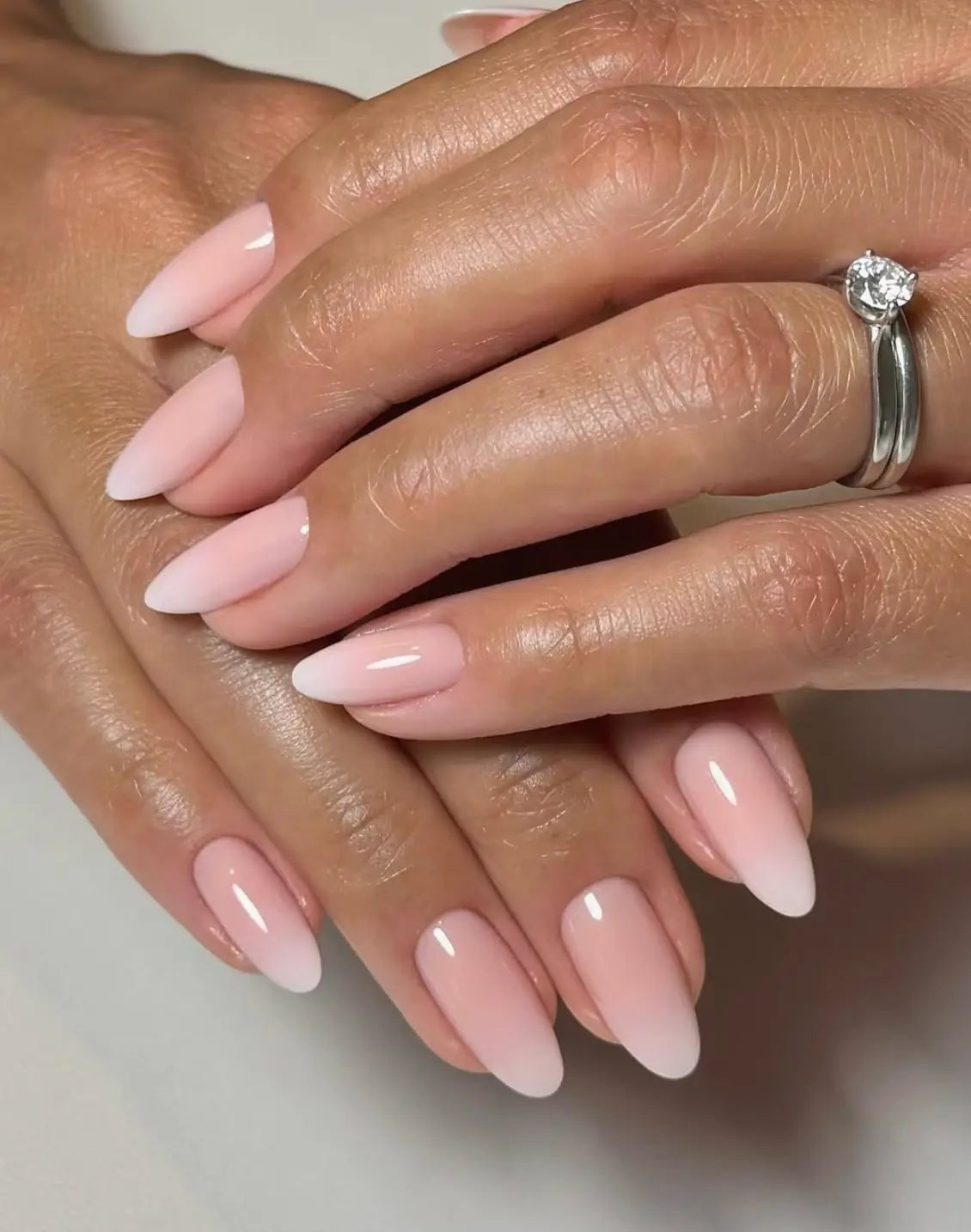 Medium Sharp Almond Ombre From Pink Nude to White — Classy Bridesmaid Nails