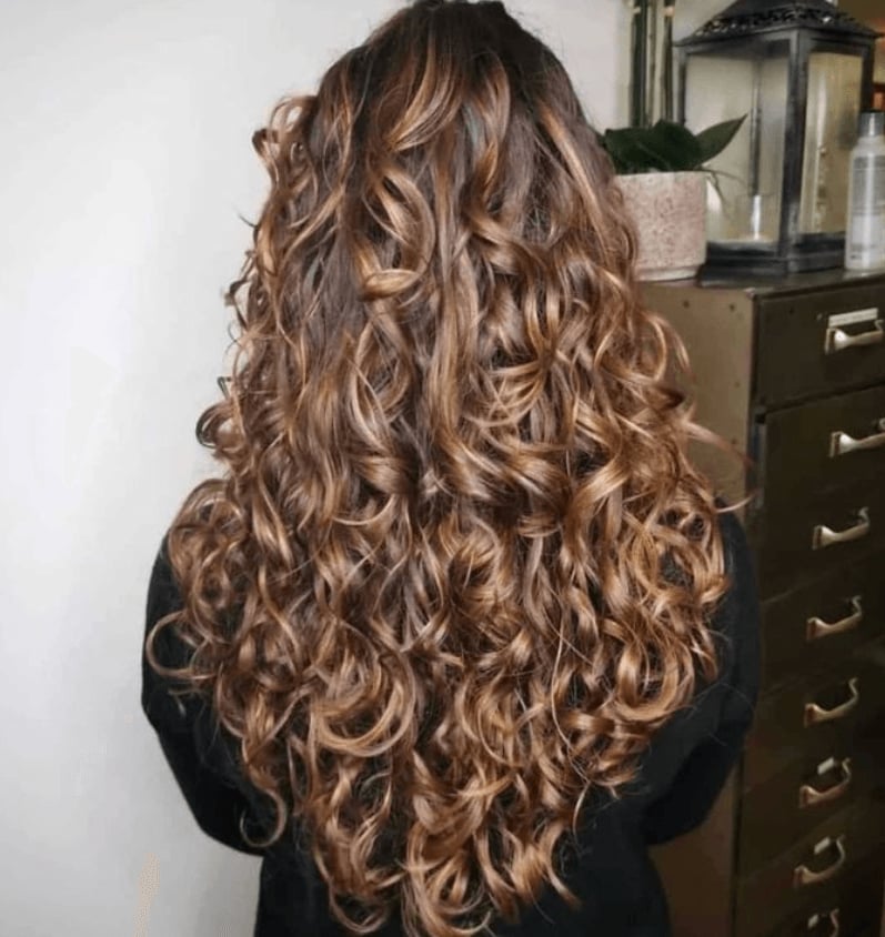 Mid-Back Dark Brown With Blonde Balayage — Classy Brown Curly Hair
