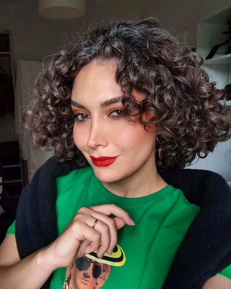Chin Length Medium Brown Curly Bob — Classy Brown Curly Hair