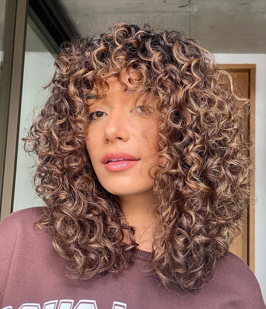 Collarbone Dark Brown With Caramel Highlights — Classy Brown Curly Hair