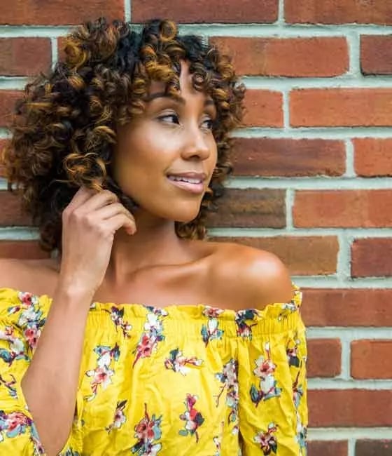 Shoulder Dark Brown With Lighter Highlights, Air Dried — Classy Brown Curly Hair