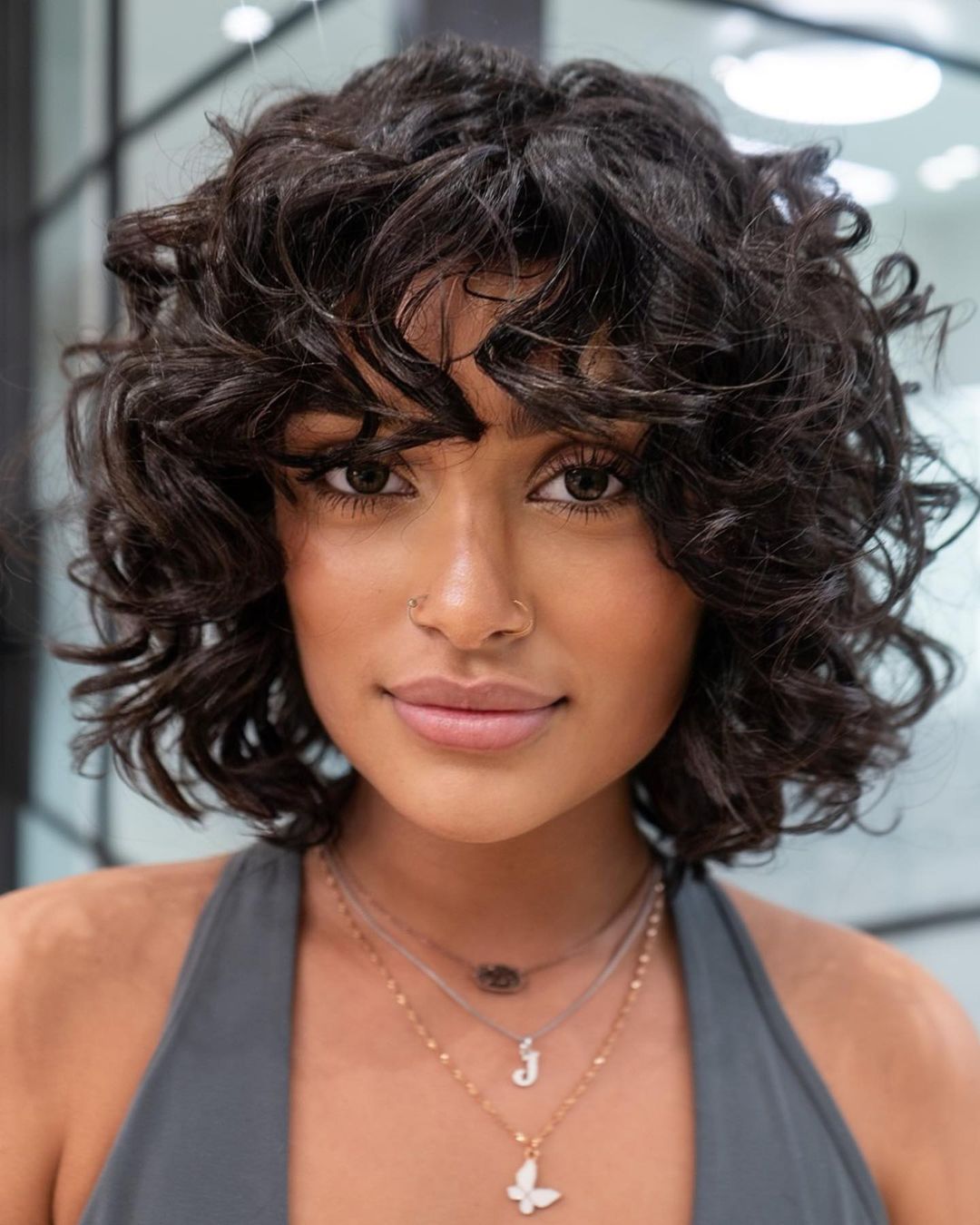 Shoulder Dark Brown Fine Curls With Bangs — Classy Brown Curly Hair