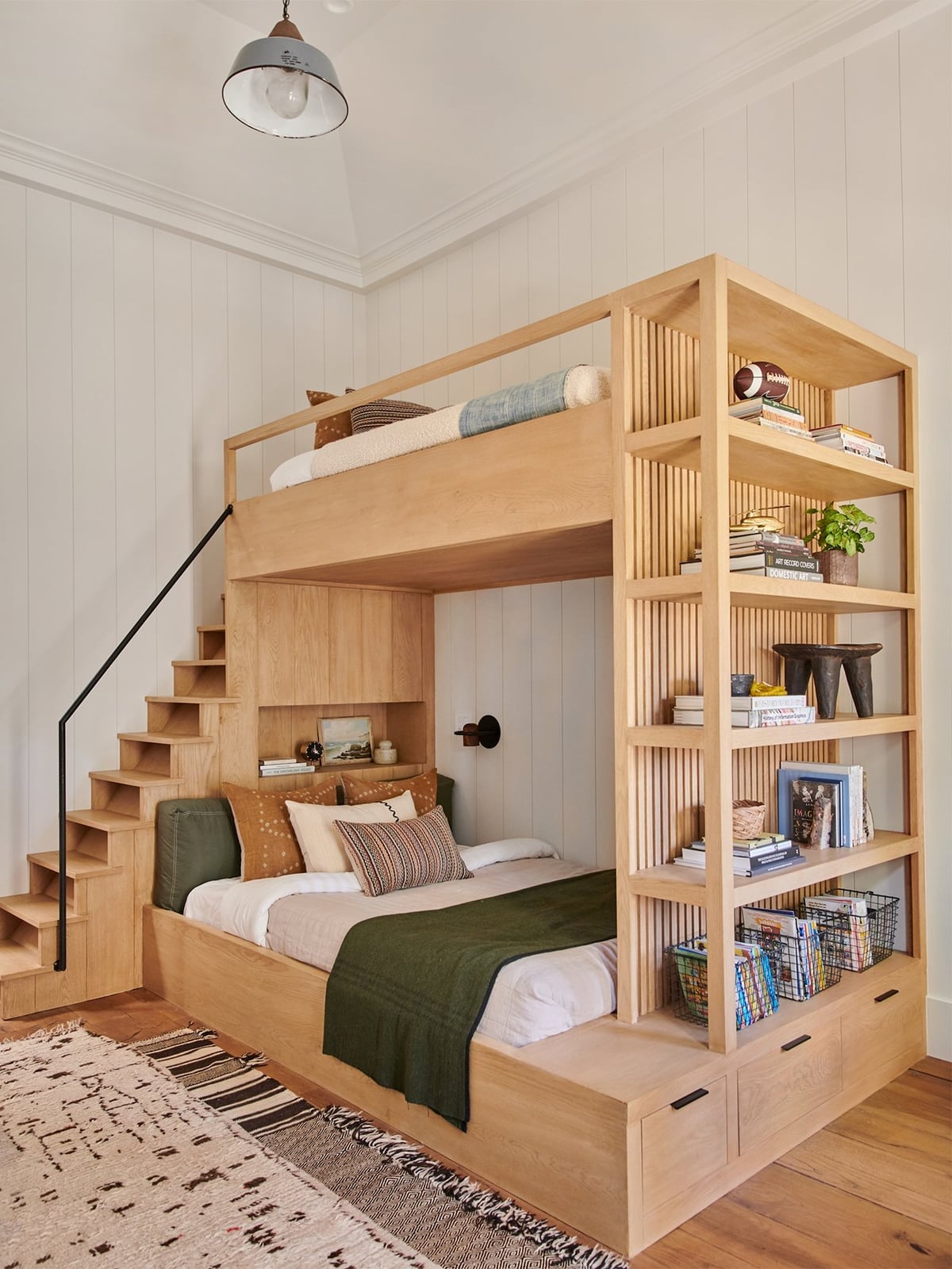 Light Wood Bunk Bed with Integrated Shelving — Classy Bunk Bed Ideas