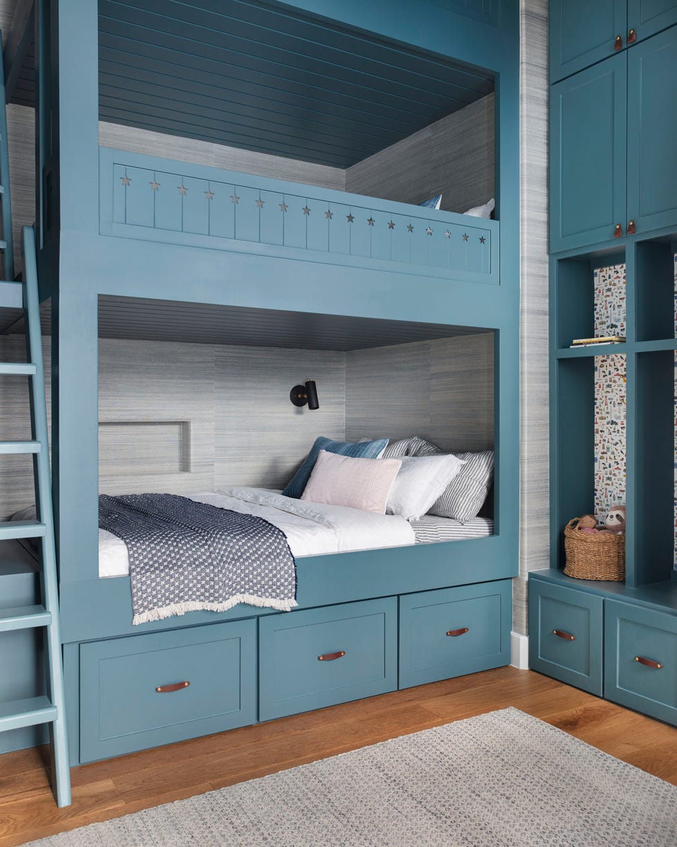 Blue Built In Bunk Bed with Star Cutouts — Classy Bunk Bed Ideas
