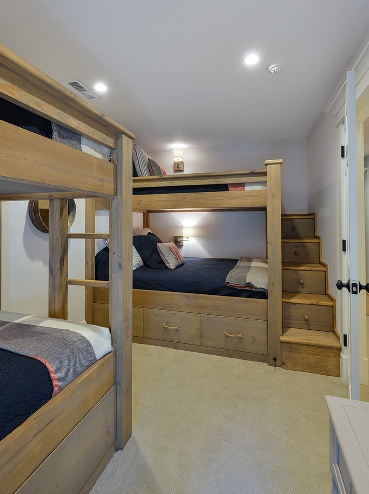 Natural Wood Double Bunk Bed with Stairs — Classy Bunk Bed Ideas