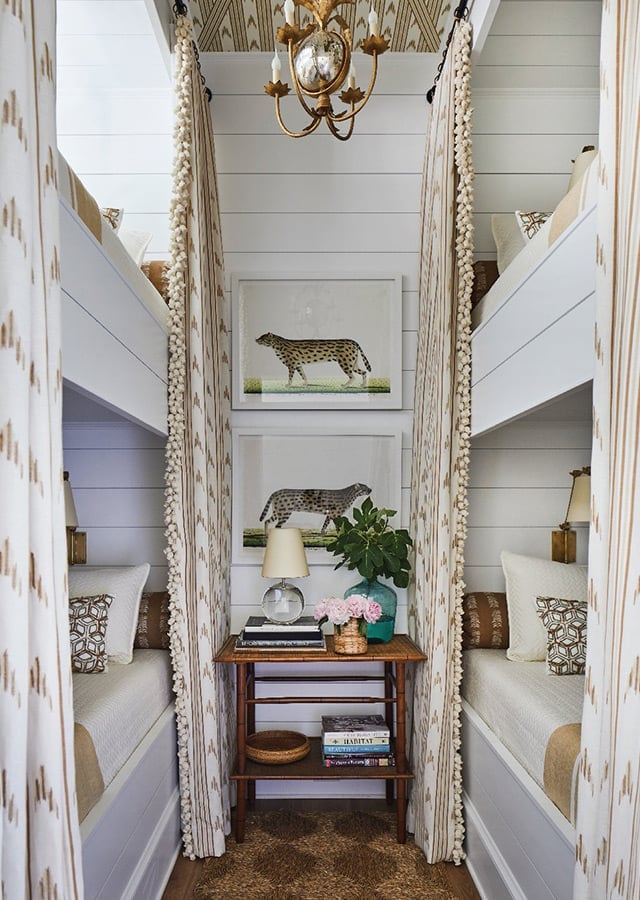 White Built In Bunk Beds with Beaded Curtains — Classy Bunk Bed Ideas