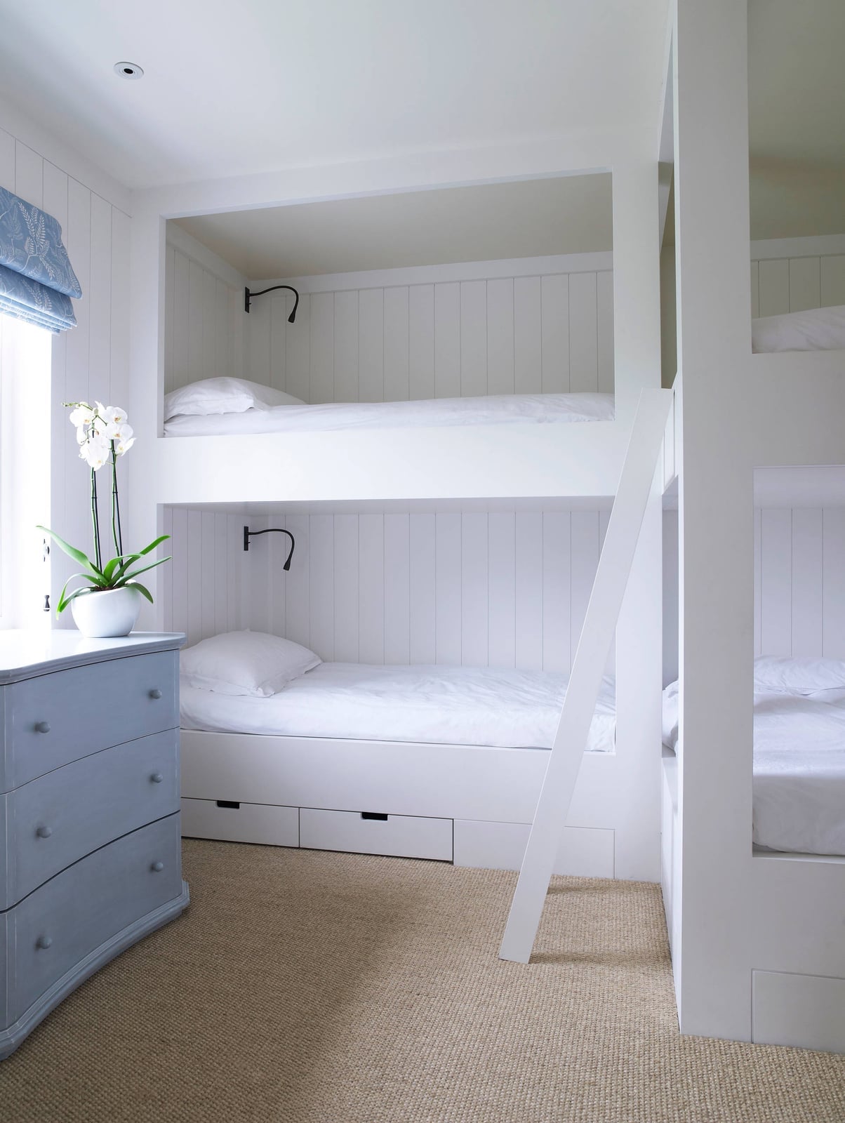 White Built In Bunk Beds with Light Blue Dresser — Classy Bunk Bed Ideas