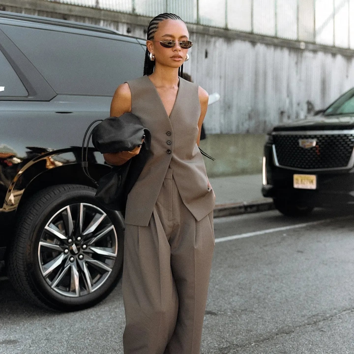 Taupe Sleeveless Vest and Wide-Leg Trousers — Classy Business Professional Outfits