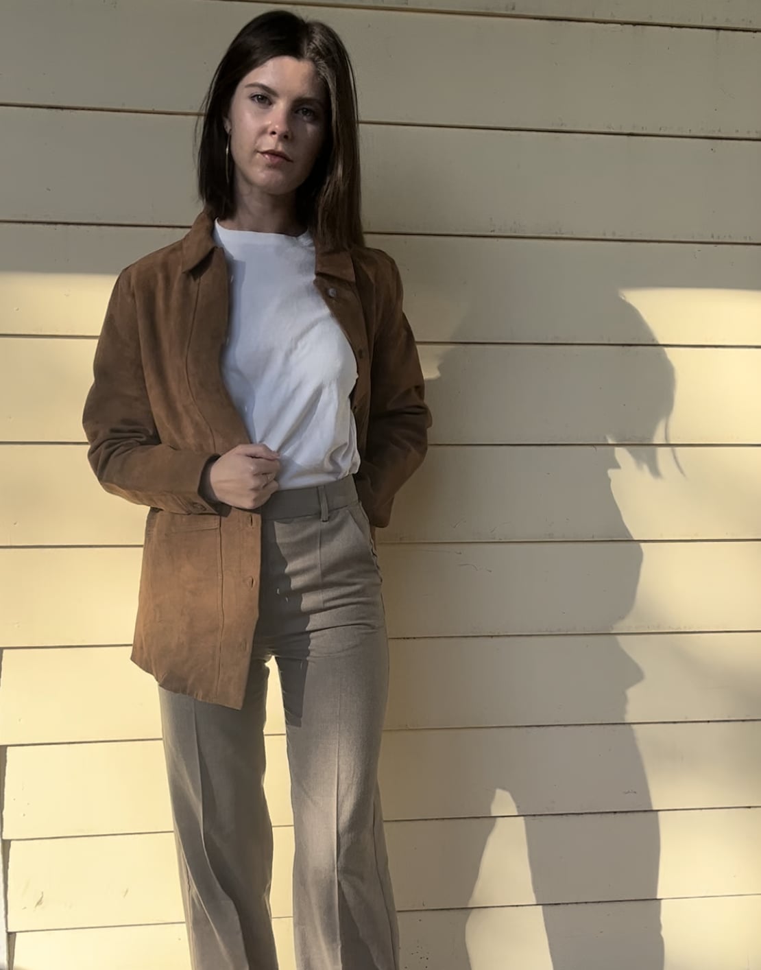 Brown Suede Jacket with Taupe Trousers — Classy Business Professional Outfits