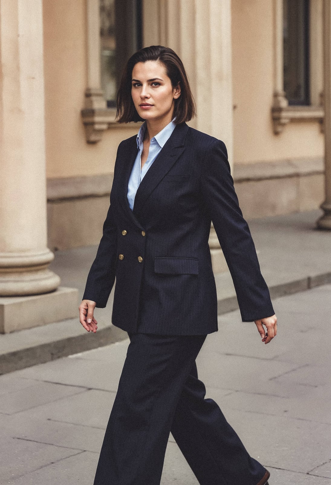 Navy Pinstripe Double-Breasted Blazer — Classy Business Professional Outfits