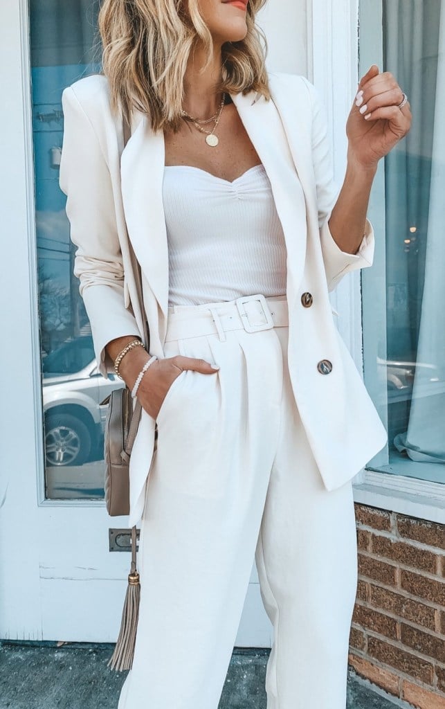 Ivory blazer and matching trousers set — Classy Casual Outfits