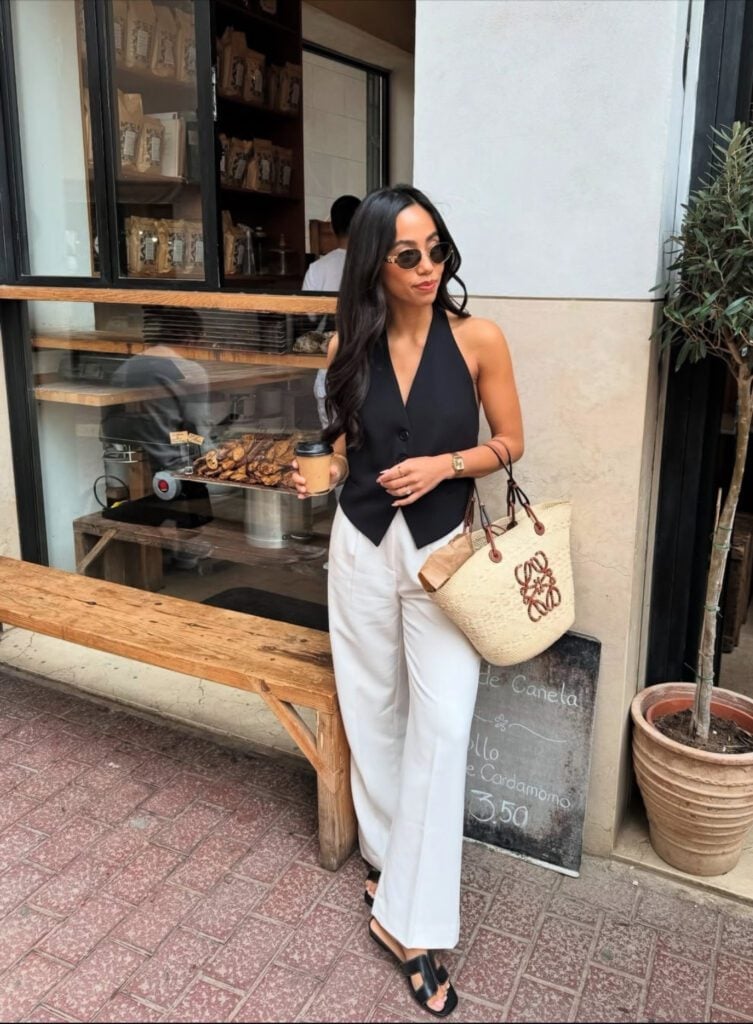 Black vest and white linen trousers combination — Classy Casual Outfits