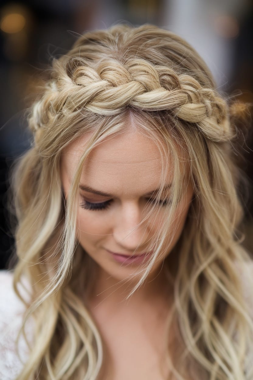 Collarbone Length Braided Crown With Soft Waves — Classy Cheer Hair