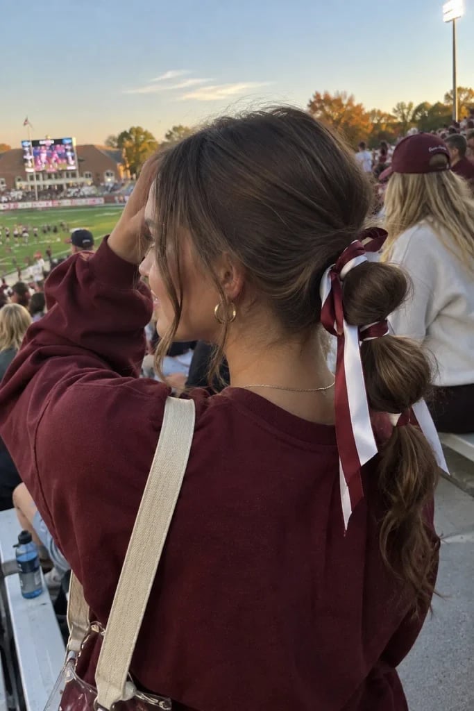 High Ponytail With Curtain Bangs and Ribbons — Classy Cheer Hair