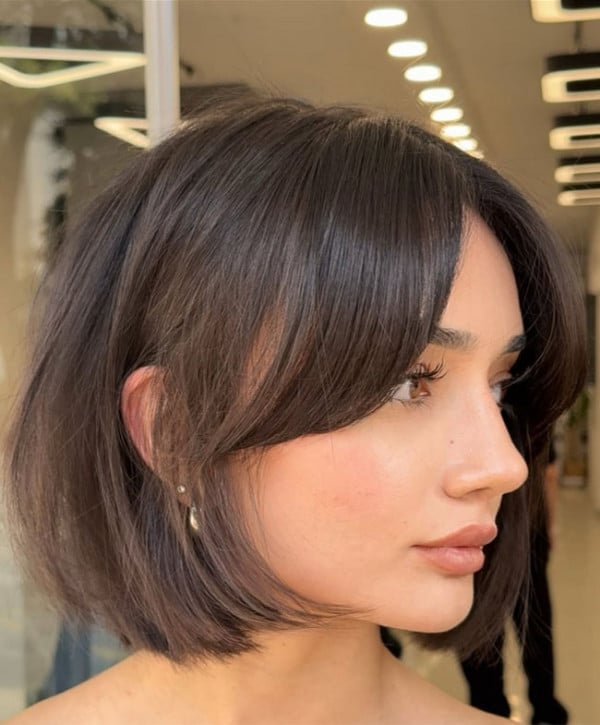 Chin-Length Bob with Curtain Bangs For Fine To Medium Hair