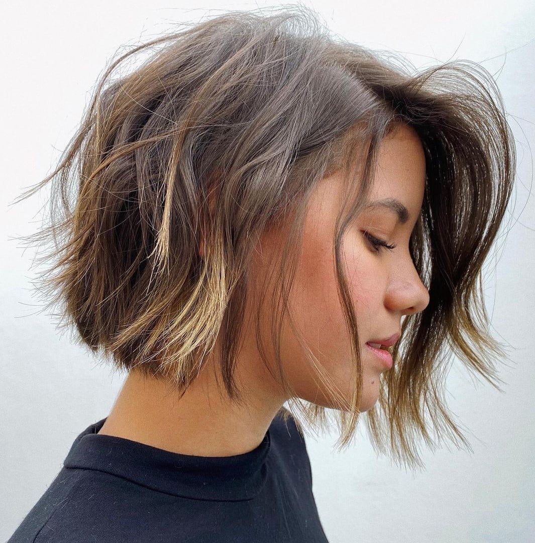 Ash Brown Bob With Wispy Bangs Ash Brown Bob With Wispy Bangs — Classy Chin Length Hair
