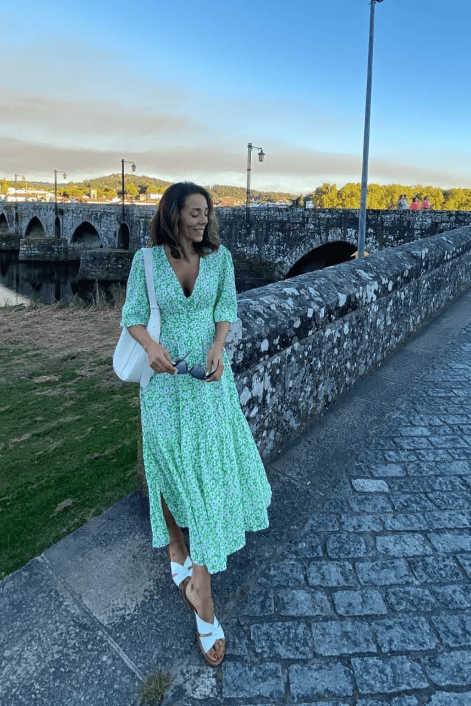 Green floral maxi dress with flat sandals Green floral maxi dress with flat sandals — Classy Church Outfits