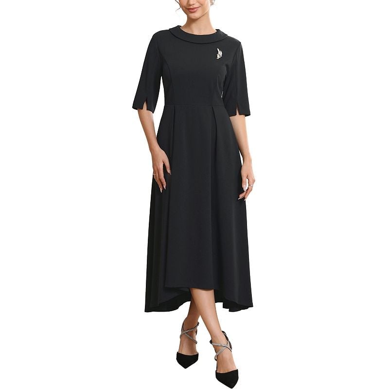 Black A-line midi dress with Peter Pan collar Black A-line midi dress with Peter Pan collar — Classy Church Outfits