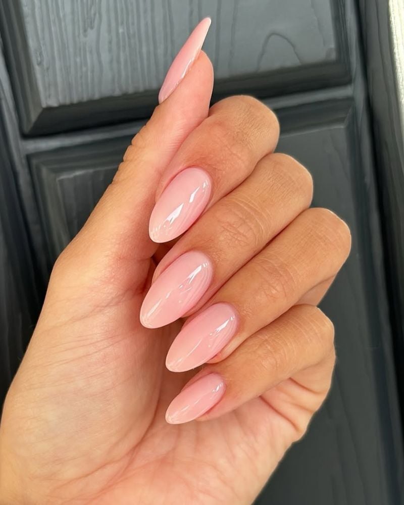 Milky Pink Jelly Finish Medium Oval — Classy Clean Girl Nails
