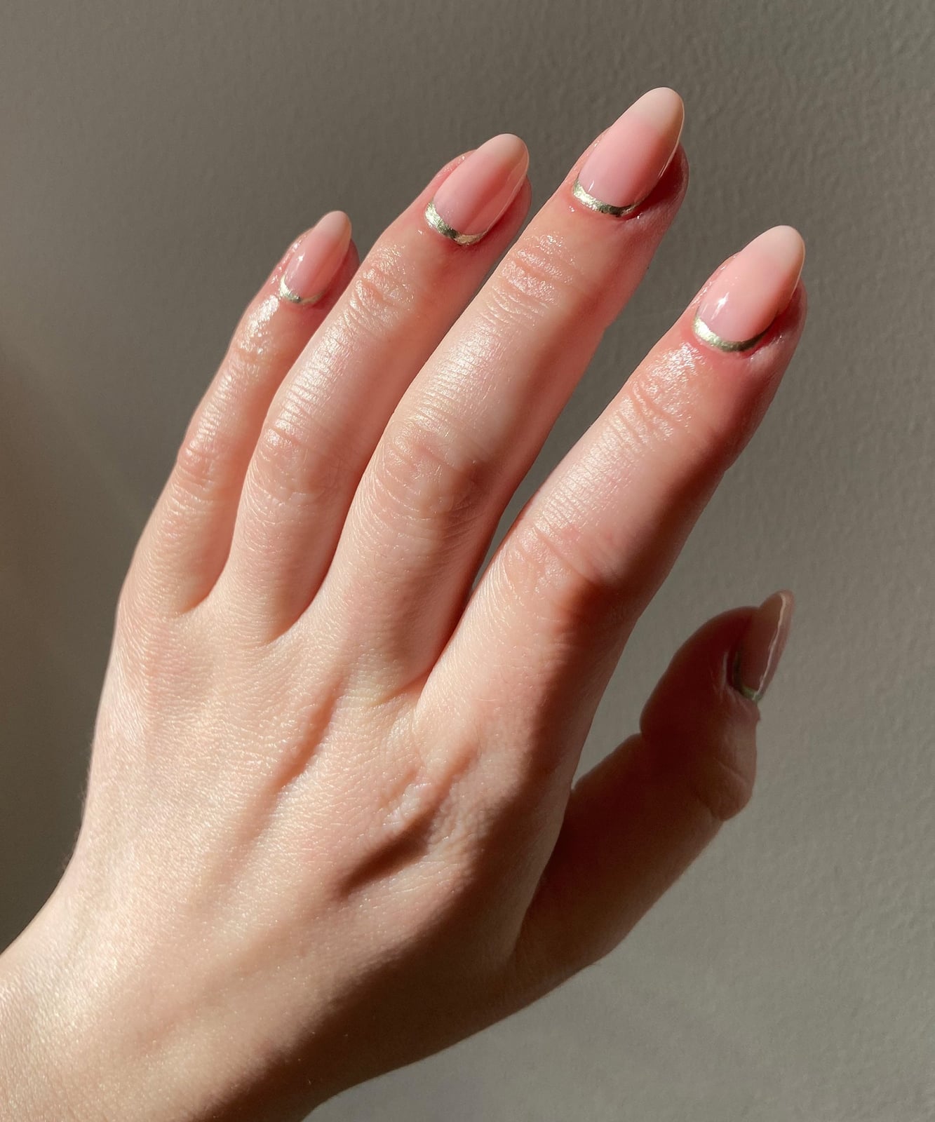 Nude Almond With Cuticle Gold Line — Classy Clean Girl Nails