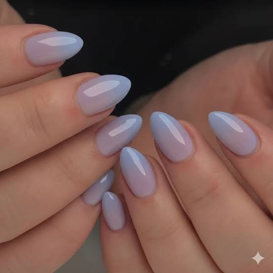 Sheer Blue Pink Gradient Almond Nails — Classy Clean Girl Nails