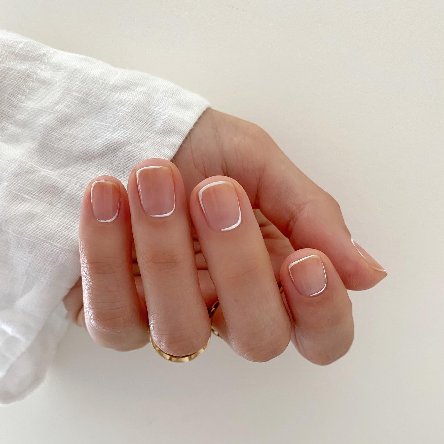Short Square French Tips Nude Base — Classy Clean Girl Nails