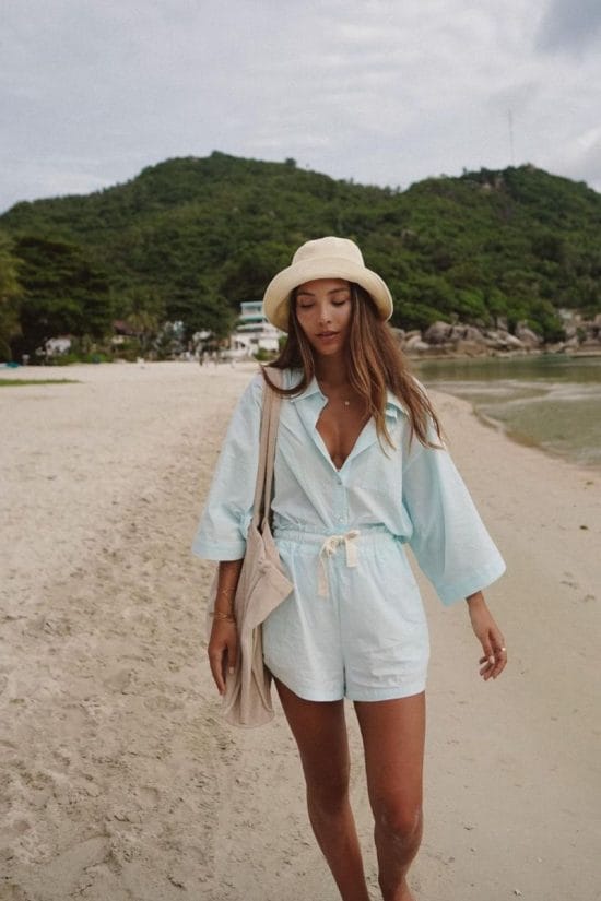 Pale Blue Linen Blend Shirt And Shorts Set — Classy Coastal Outfits