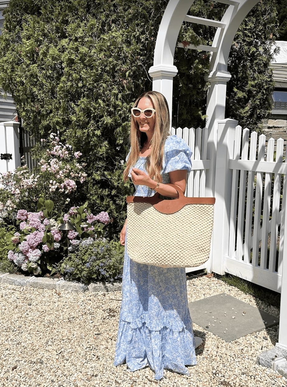 Blue Floral Maxi Dress With Puff Sleeves And Tiered Skirt — Classy Coastal Outfits