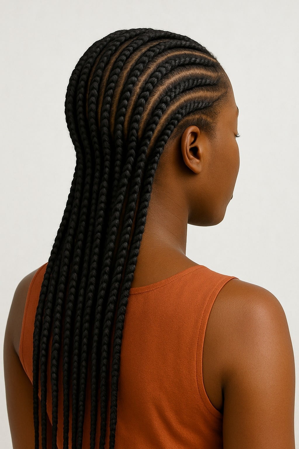 Neat Mid-Back Cornrows Back View Neat Mid-Back Cornrows Back View — Classy Cornrows Braids for Black Women