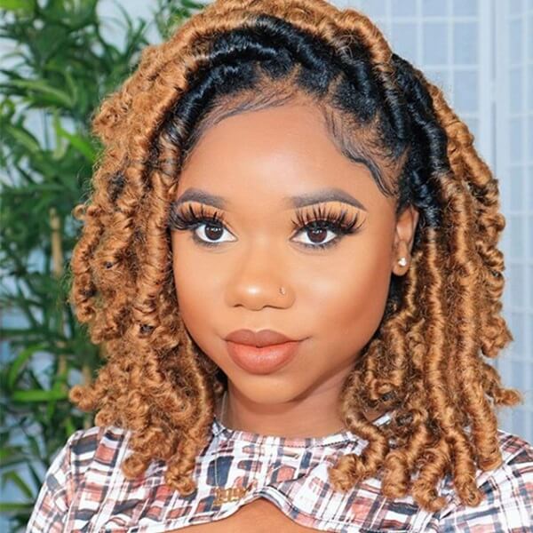 Shoulder Length Blonde and Black Curls, Curly — Classy Crochet Hair