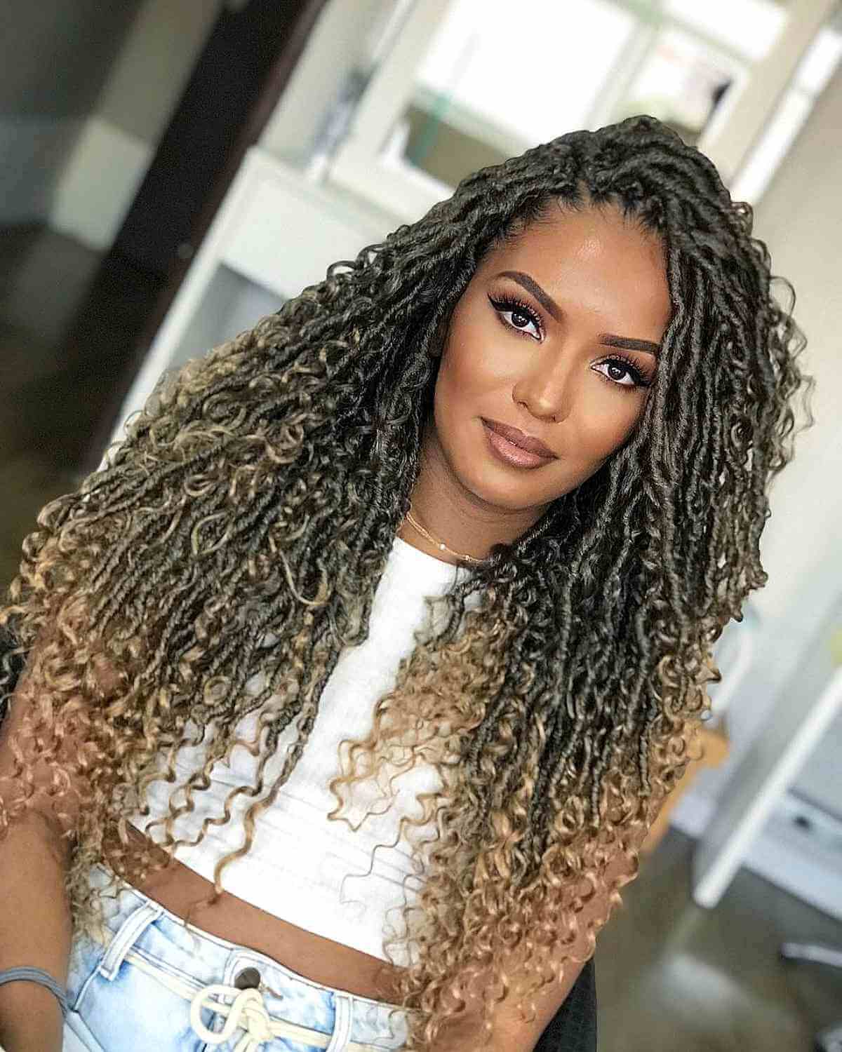 Mid-Back Ombre Locs With Curly Ends, Springy Curls — Classy Crochet Hair