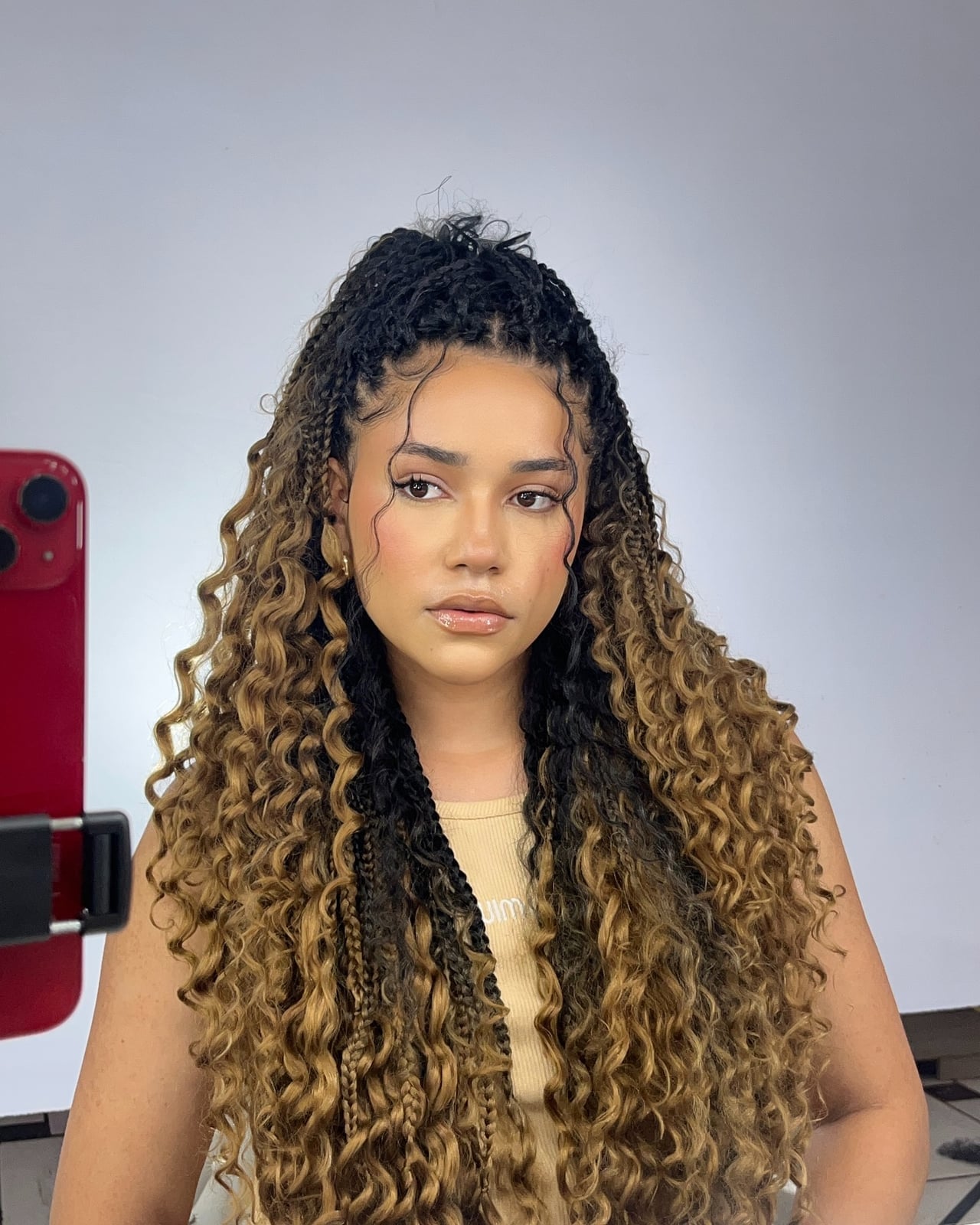 Mid-Back Defined Curls With Highlights, Close-Up Take — Classy Crochet Hair