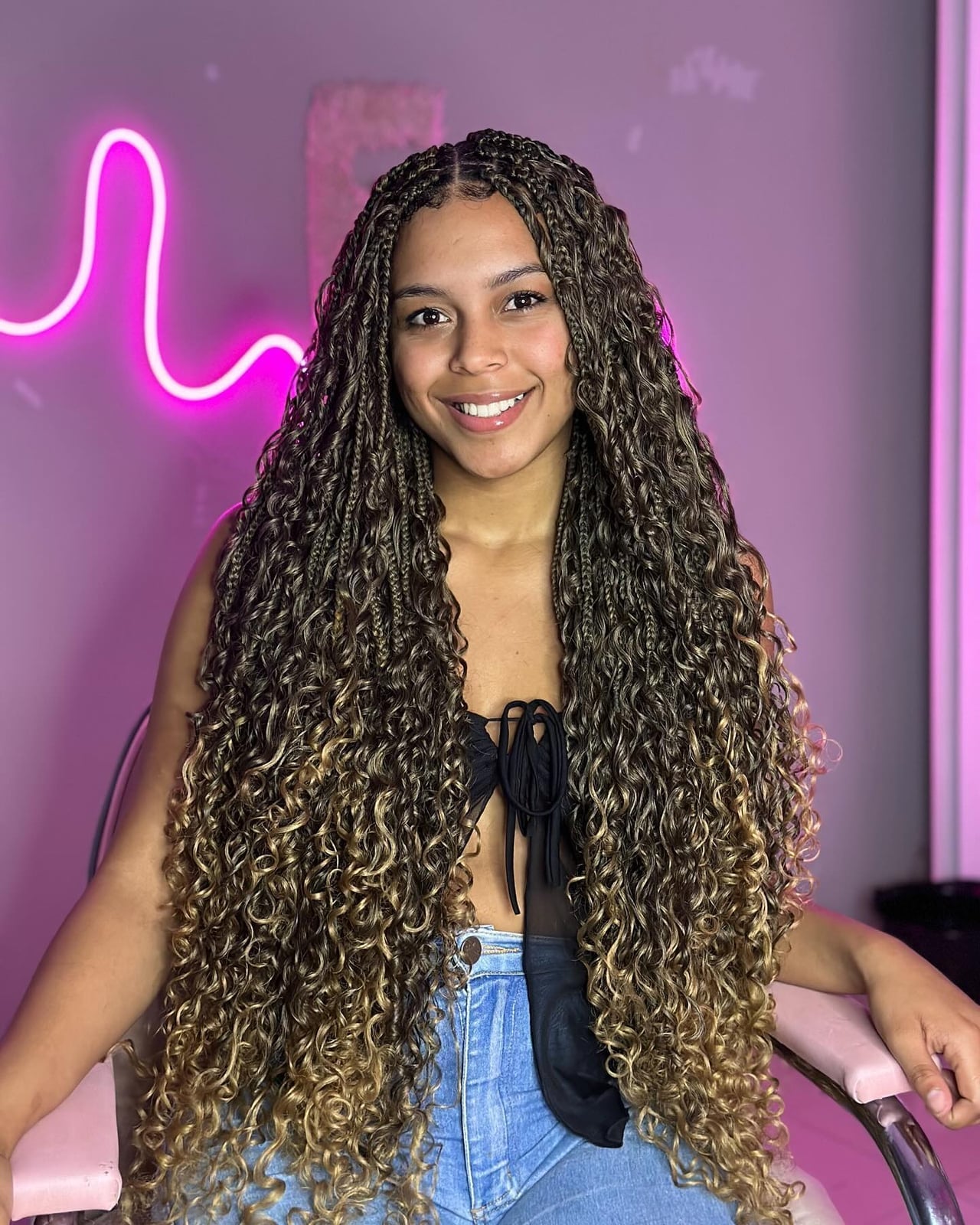 Mid-Back Voluminous Curls With Highlights, Wavy And Curly — Classy Crochet Hair