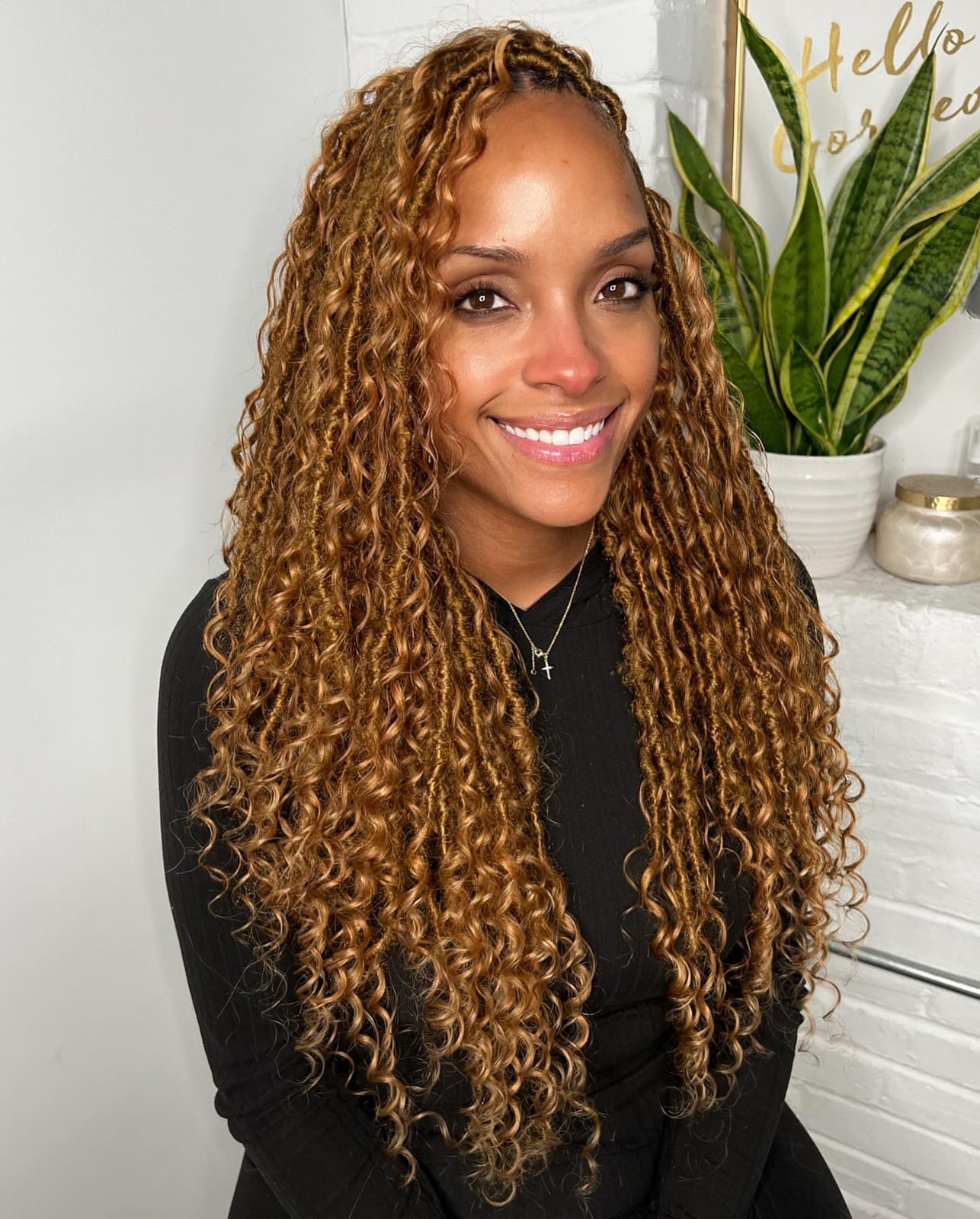 Mid-Back Cascading Curls In Honey Blonde — Classy Crochet Hair