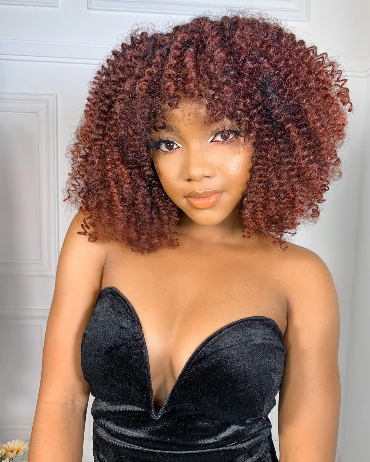 Collarbone Auburn Curls With Wispy Bangs — Classy Crochet Hair