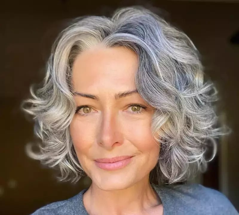 Gray Bob With Soft Waves and Volume — Classy Curly Hair Hairstyles