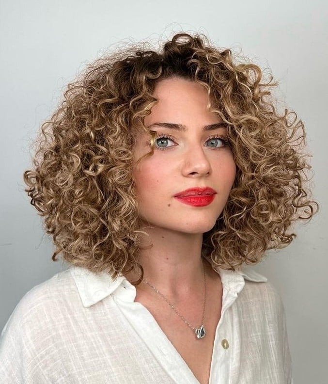 Chin Length Bob With Blonde Highlights — Classy Curly Hair Natural